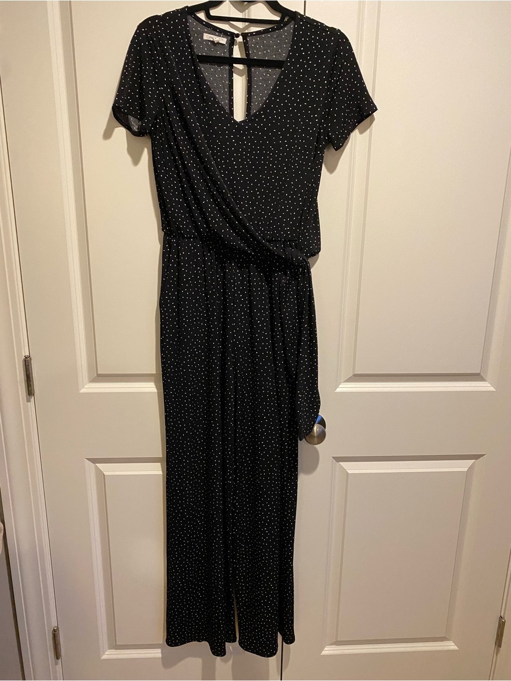 Black Polka Dot Wrap-Style Jump Suit